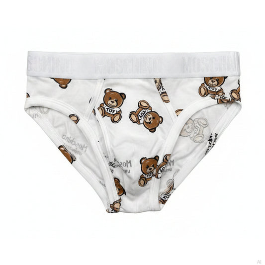 Moschino Bear Print Cotton Briefs White, Men