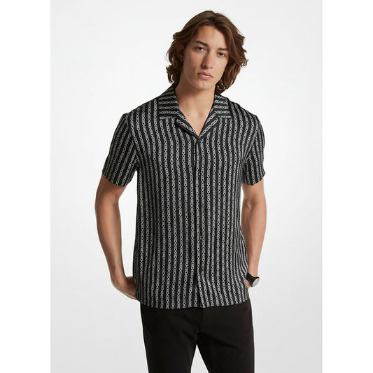 Michael Kors Chain Pattern Polo Shirt Black (CS4405QEAH-BLACK) Men