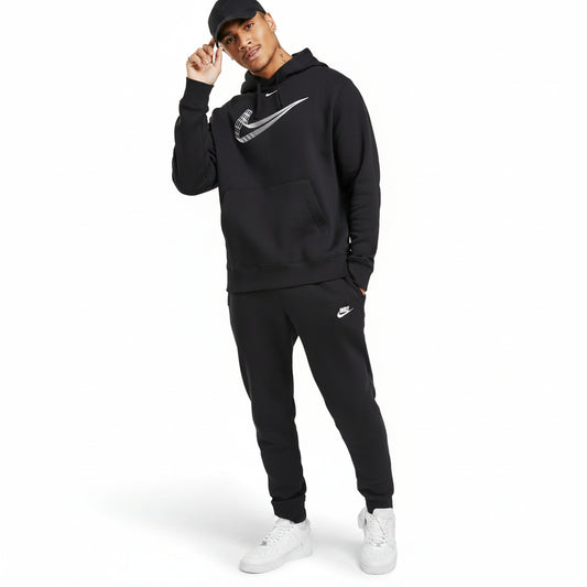 Nike Swoosh Logo Black Hoodie Tracksuit, Men