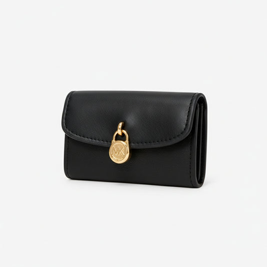Michael Kors Black Leather Trifold Wallet Gold Lock (35S5G1YE0L-BLACK) Women