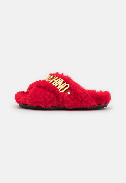 MOSCHINO FUSBET CROSS SANDALS FABRIC FUR GALVANIC LETTERING LOGO Red (6MO13L002-G11) Kids
