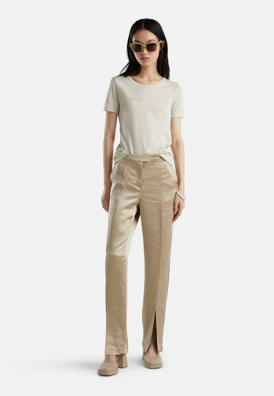 United Colors of Benetton Satin Look Trousers With Slit Beige (4BE21A0AE-B11) Women