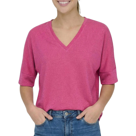 Only Ivy Glitter V-neck Top (15347713-PINKYARROW) Women