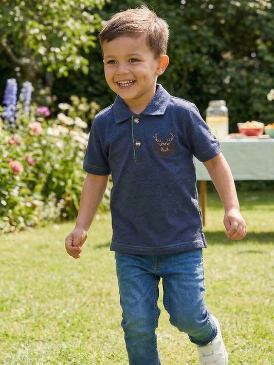Isartrachten Traditional Polo Shirt Blue Kids