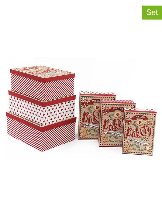 SiL Interiors 6-Piece Set: Gift Box Red / White / Light Brown Unisex