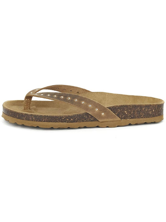 BABUNKERS Family Leather Flip Flops Light Brown Women