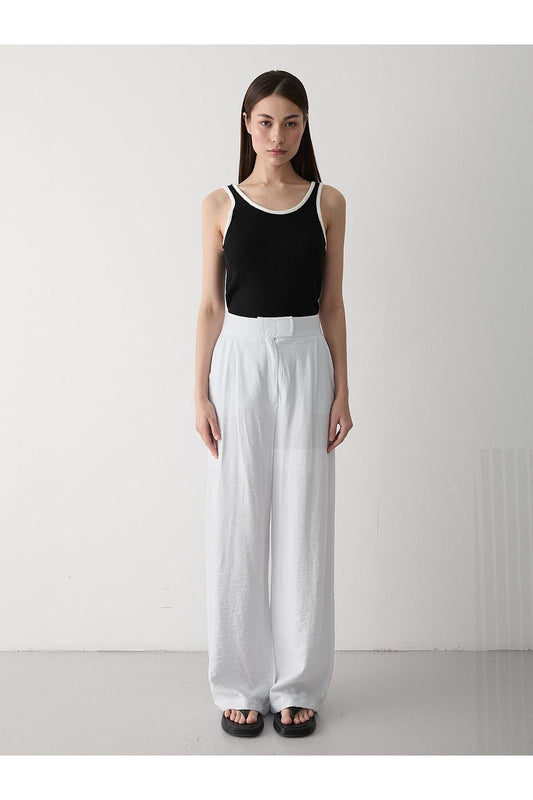 Laluvia White Wide-Leg Pants with Hook-And-Loop Fastener Women