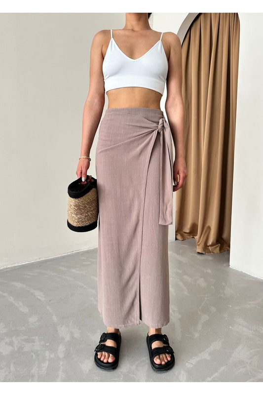 Laluvia Stone Color Skirt with Side Tie Detail Mink Women