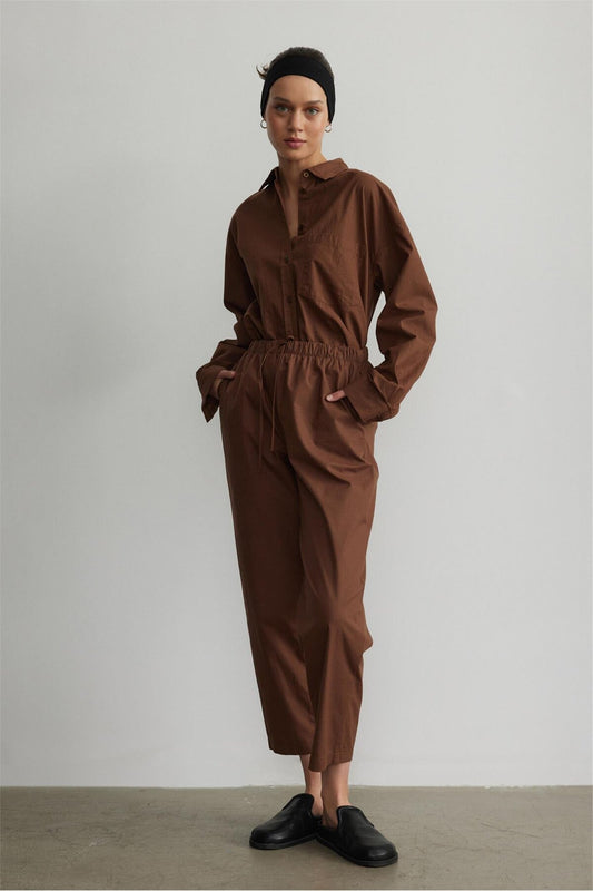 Suud Collection Brown Slouchy Fit Elastic Waist Trousers Women