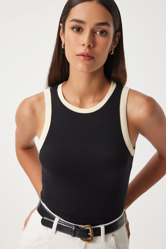 Happiness İstanbul Black Cream Colored Tank Top - Contrast Women