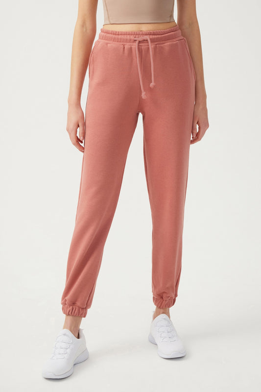 Los Ojos Women's Dusty Rose Cuff Elastic Jogger Sweatpants Drawstring Dried Rose Women
