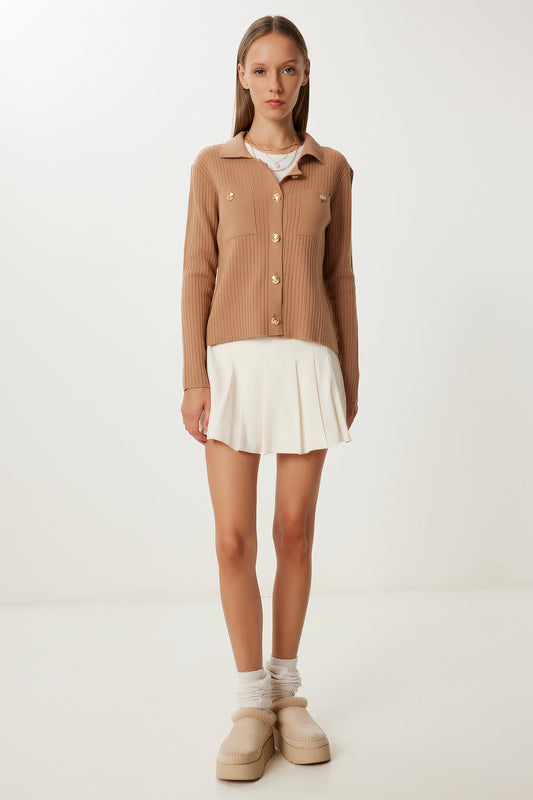 Happiness İstanbul Women's Biscuit Metal Buttoned Knitwear Cardigan Women