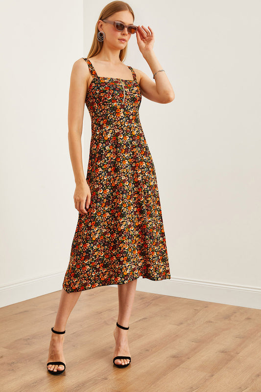 Olalook Women's Multicolored Zippered Patterned Dress Women