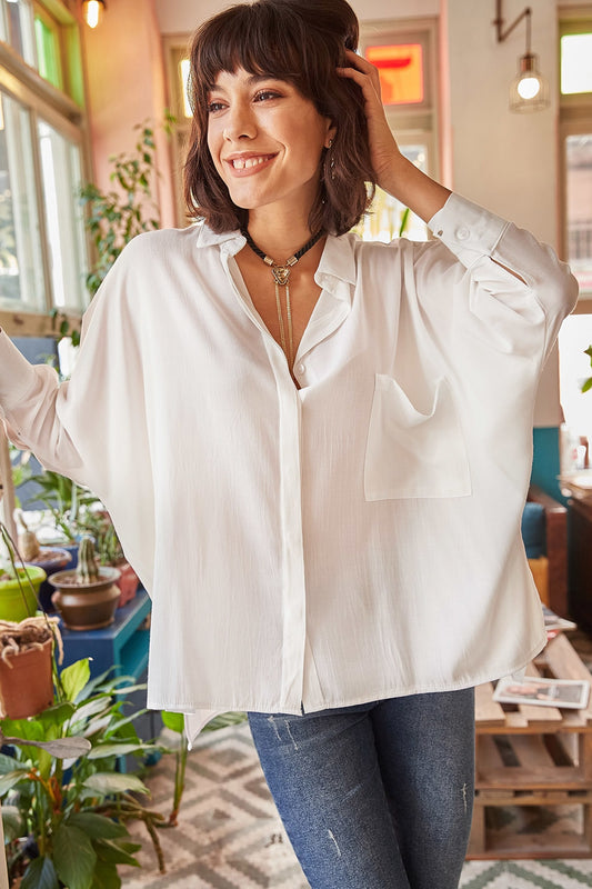 Olalook Women's White Pocket Casual Shirt Women