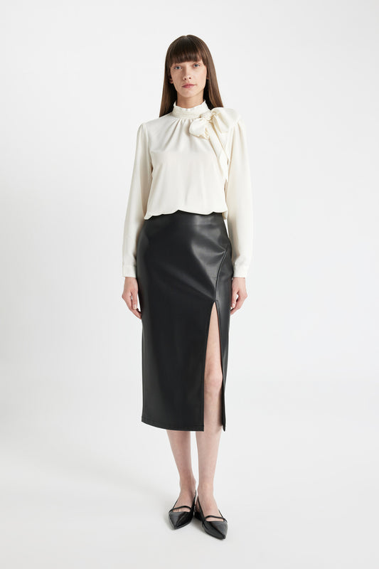 DeFacto Faux Leather Maxi Pencil Skirt Black Women