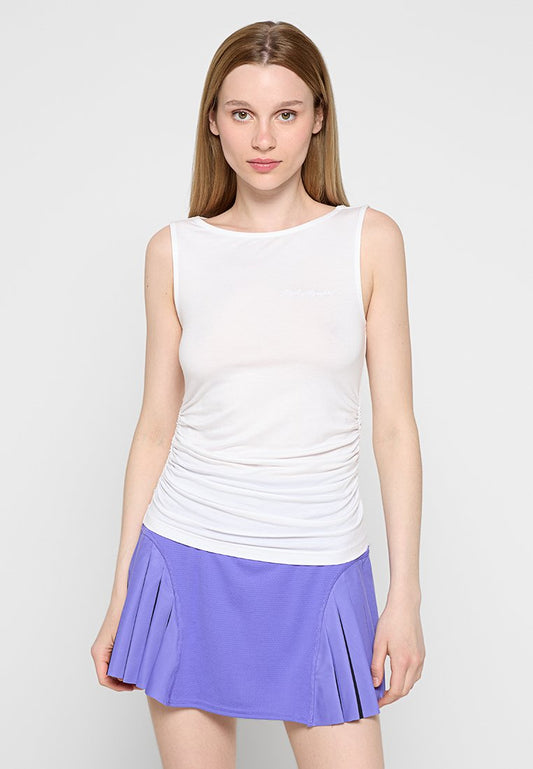 BOAT NECK RUCHED DETAIL TOP Women