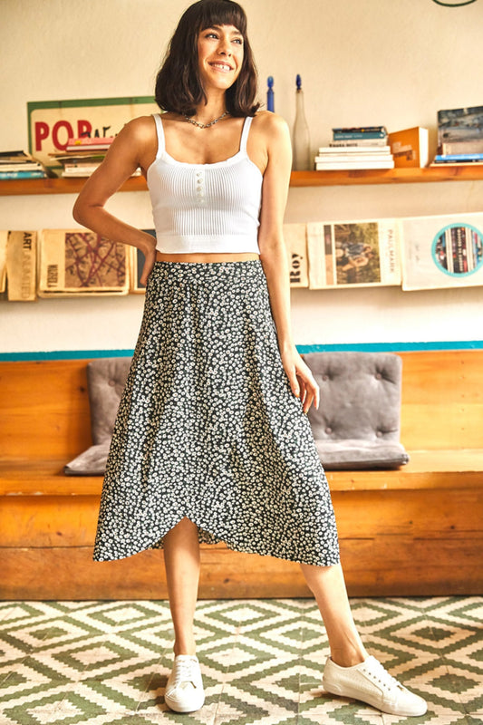 Olalook Women's Black Little Daisy Wrap Skirt Little Black Daisy Women