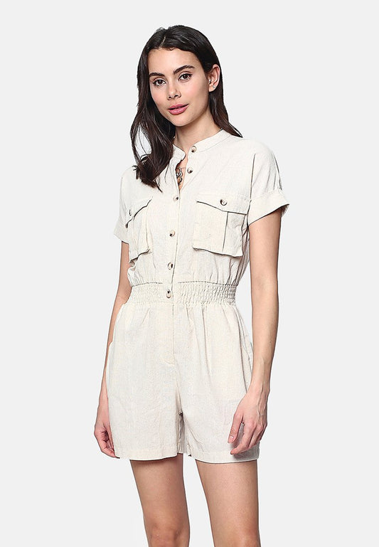 Le Jardin Du Lin Saharan jumpsuit elastic at the waist with short sleeves Beige (ZZO2AAZ71-B00) Women
