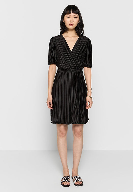 DKNY PUFF SLV V NECK PLEA Black (ZZO2QK703-Q00) Women