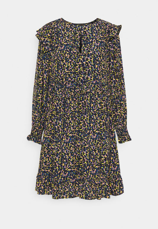 Printed drapey dress with shoulder ruffles Women