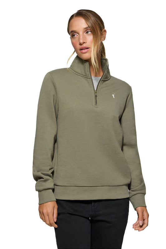 RIGBY GO W NECK ZIPPER SWEAT FL MILITARY_GREEN (44822) Women