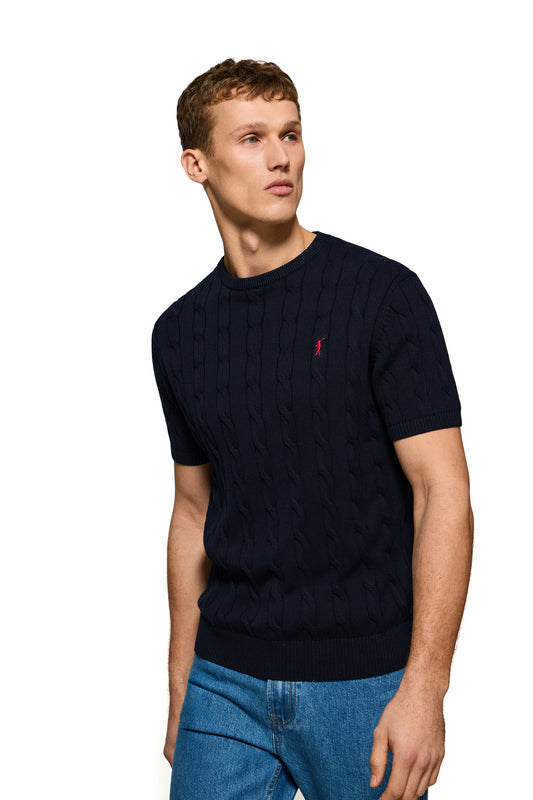 RIGBY GO SS CABLE U NECK NAVY (45025) Men