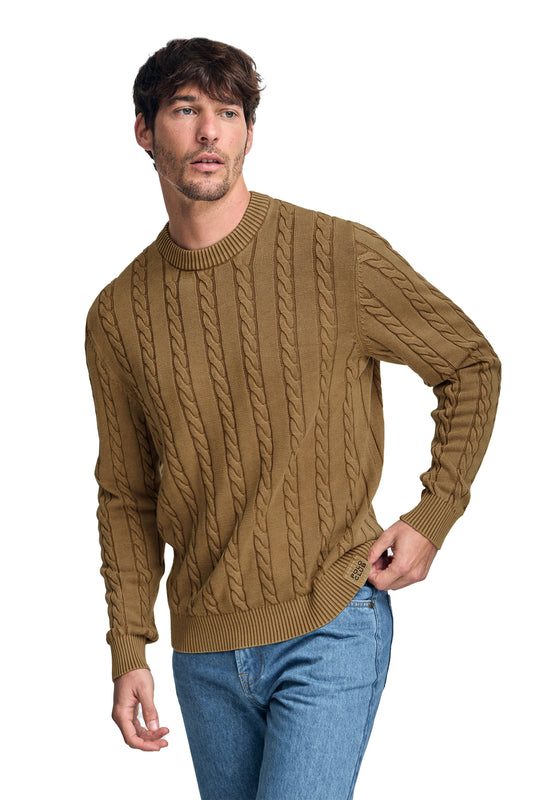 BLOCK CABLE U NECK GD CAMEL (45039) Men