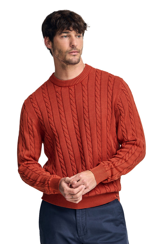 BLOCK CABLE U NECK GD BRICK_RED (45040) Men