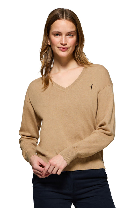 RIGBY GO V NECK W VN CARAMEL_VIGORE (45069) Women