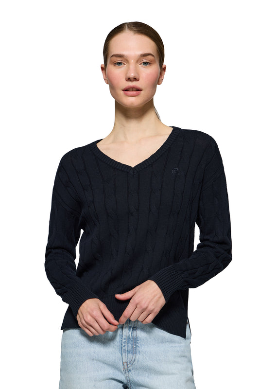 PC MONOGRAM CABLE V NECK W NAVY (45095) Women