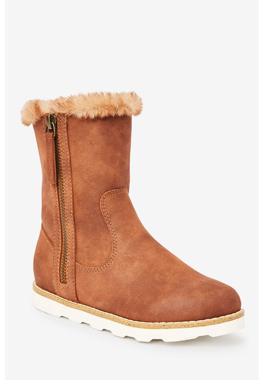 Next Faux Fur Lined Boots (Older) Brown (NX313J03Y-O11) Kids