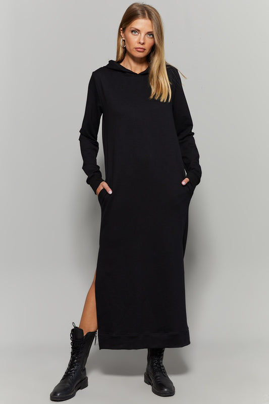 Cool & Sexy Women's Black Slit Hooded Maxi Dress Women