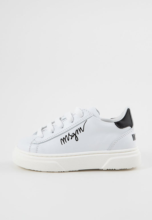 CONTRASTING PRINTED LOGO LEATHER LACE-UP LOW SNEAKERS Kids Unisex