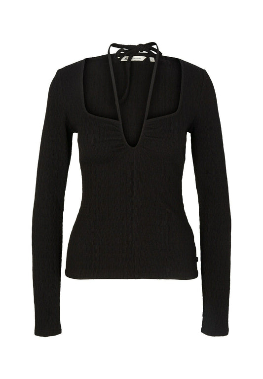 TOM TAILOR DENIM T Shirt Strukturiertes Langarm Shirt Black (TO721D13C-Q11) Women