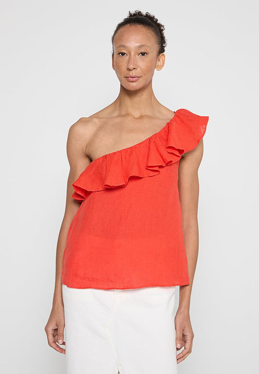 Ted Baker WMB-SYMI-Linen Ruffle One Shoulder Top (ZZO2WSQ11-G00) Women