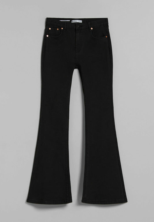 Bershka 5 pocket flare twill trousers 00104019 Mottled Black (BEJ21N0CD-Q11) Women