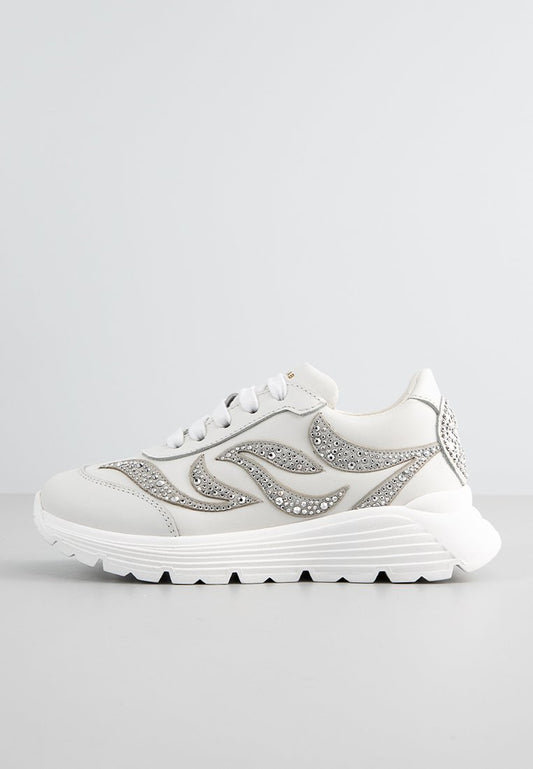 ELIE SAAB LEATHER LOW TOP RUNNER SNEAKERS LACE UP WITH STRASS EMBELL Off-White (ZZO2LMX14-A00) Kids