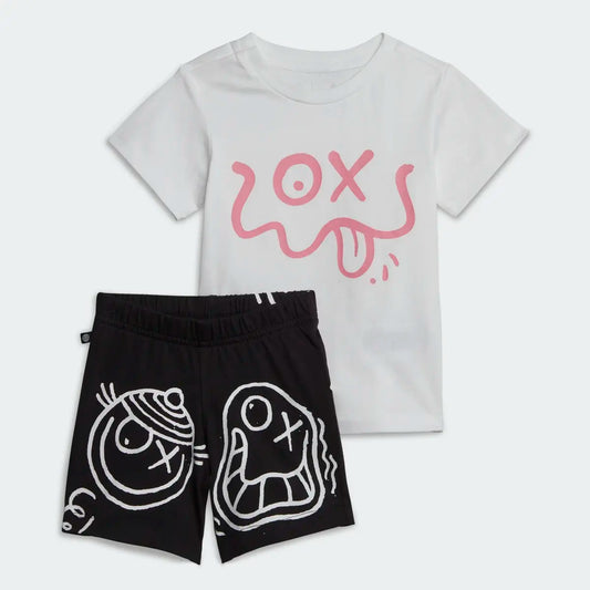 Adidas SHORT TEE SET WHITE_BLACK (IC8888) Kids