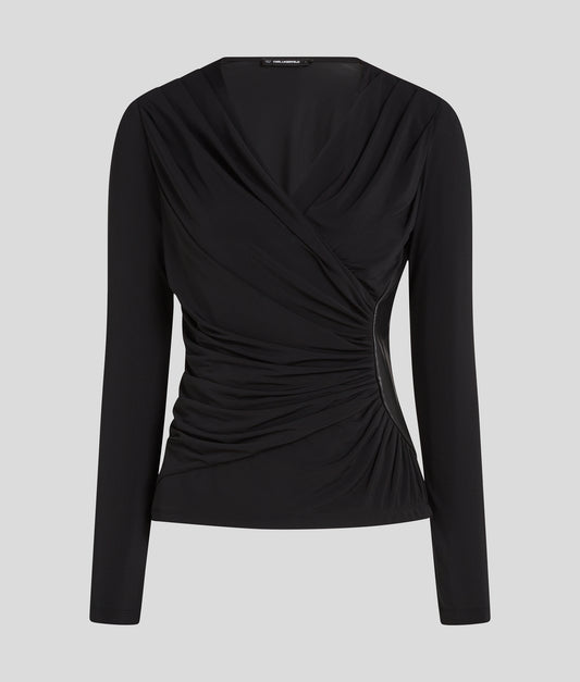 Karl Lagerfeld Draped Jersey Long Sleeve Top Black (B1W17028999) Women