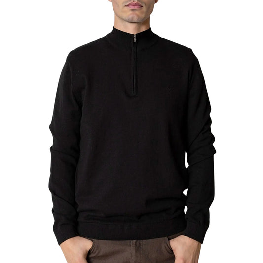 Clean Cut Copenhagen Claude Half Zip Knit Sweater (CC3390-BLACK) Men