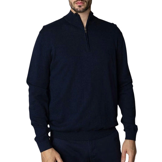 Clean Cut Copenhagen Claude Half Zip Knit Sweater (CC3390-NAVYMELANGE) Men
