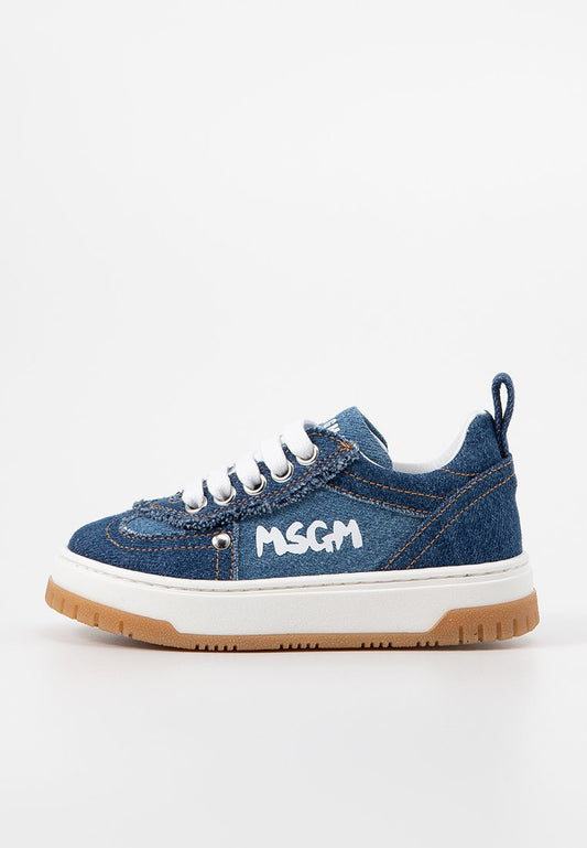 CONTRASTING PRINTED LOGO DENIM LACE-UP LOW SNEAKERS Girls