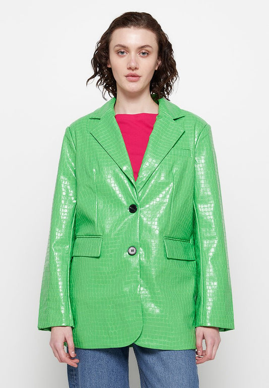 Oversized Reptile Blazer-Green Women