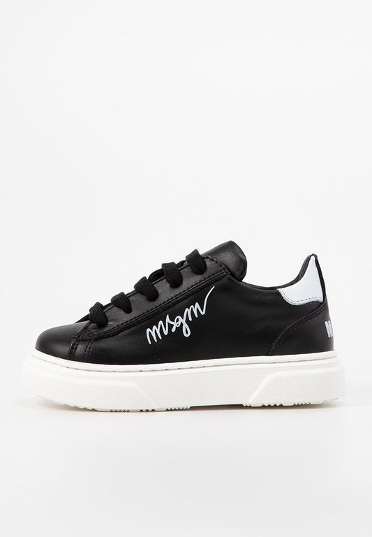 CONTRASTING PRINTED LOGO LEATHER LACE-UP LOW SNEAKERS Kids Unisex