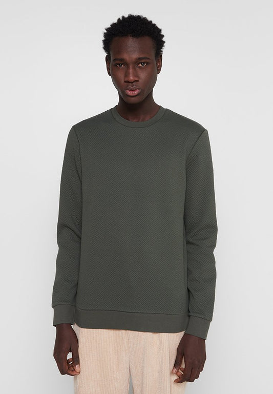 NO EXCESS Sweater Crewneck Double Layer Jacquard Stretch Dark Green (ZZO2EWQ01-M00) Men