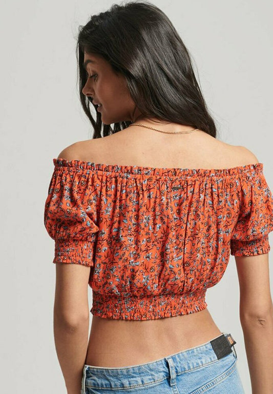 SUPERDRY Smocked Short Sleeve Crop Top Women