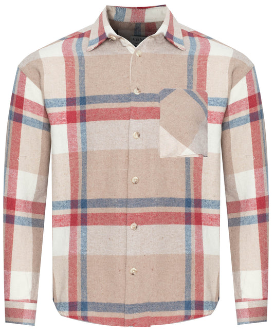 PLUS POSH Shirt RED BLUE Beige Check (8425) Men