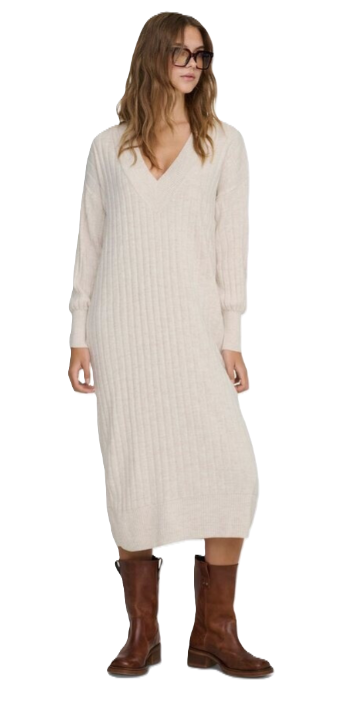 ONLY Dress DZIANINOWA ONLNEW TESSA L/S MIDI V DRESS KNT NOOS PUMICE STONE/W. MELANGE (10741) Women
