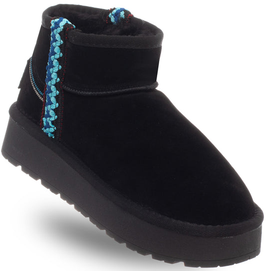 SOLO SOPRANI COUTURE Leather Ankle Boots SCW421P20/01 HOTA SUEDE TRIMMING BLACK (5986) Women