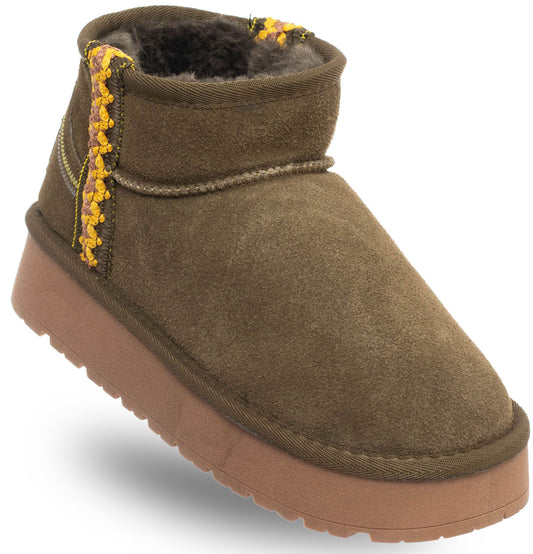 WOMEN'S LEATHER ANKLE BOOTS - SOLO SOPRANI COUTURE - SCW421P20/02 HOTA SUEDE TRIMMING GREEN Women